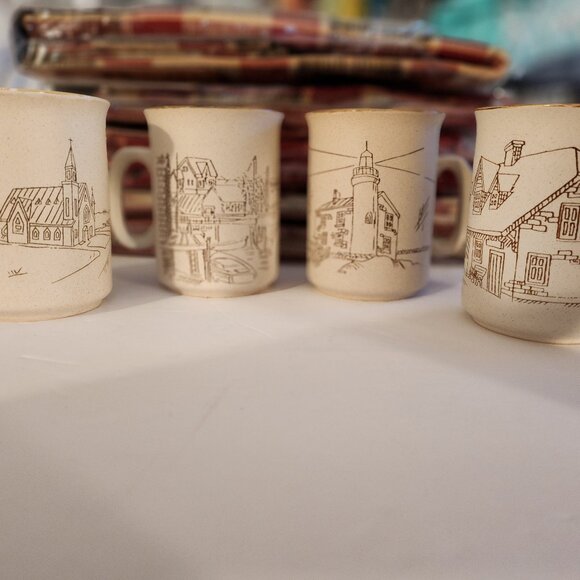 Coree 4 pc Collection Manoir French coffee Mugs, Handcrafted - Picture 1 of 2